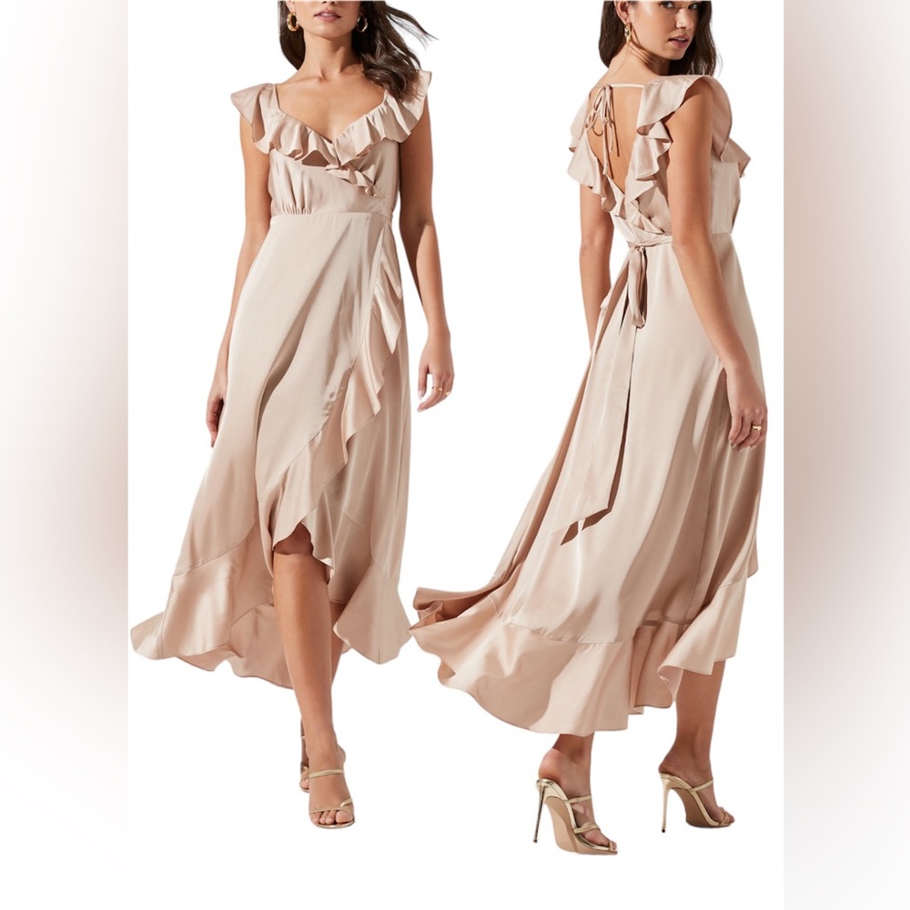 ASTR  The Label Wilshire Ruffle Open Back Midi Dress Champagne Rose XSmall size2